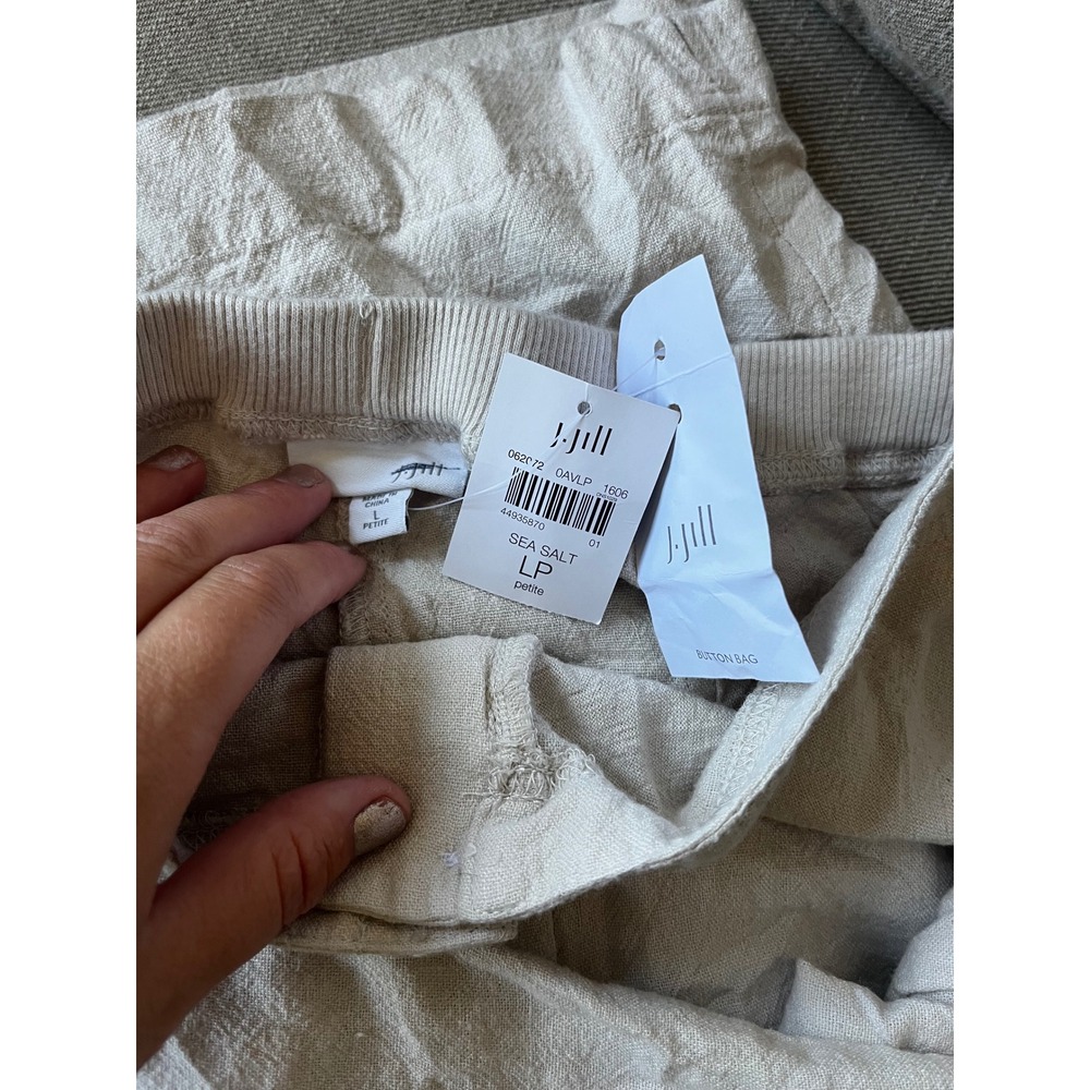 J. Jill Pure Linen Cropped Pants Sea Salt Beige Petite Large LP NWT 062072 - Picture 10 of 15